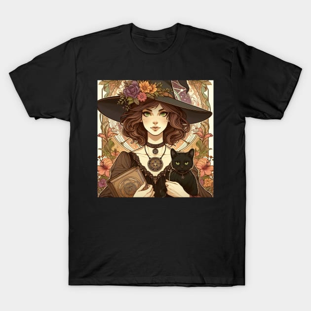 Cat and witch woman T-Shirt by Belle Abreu
